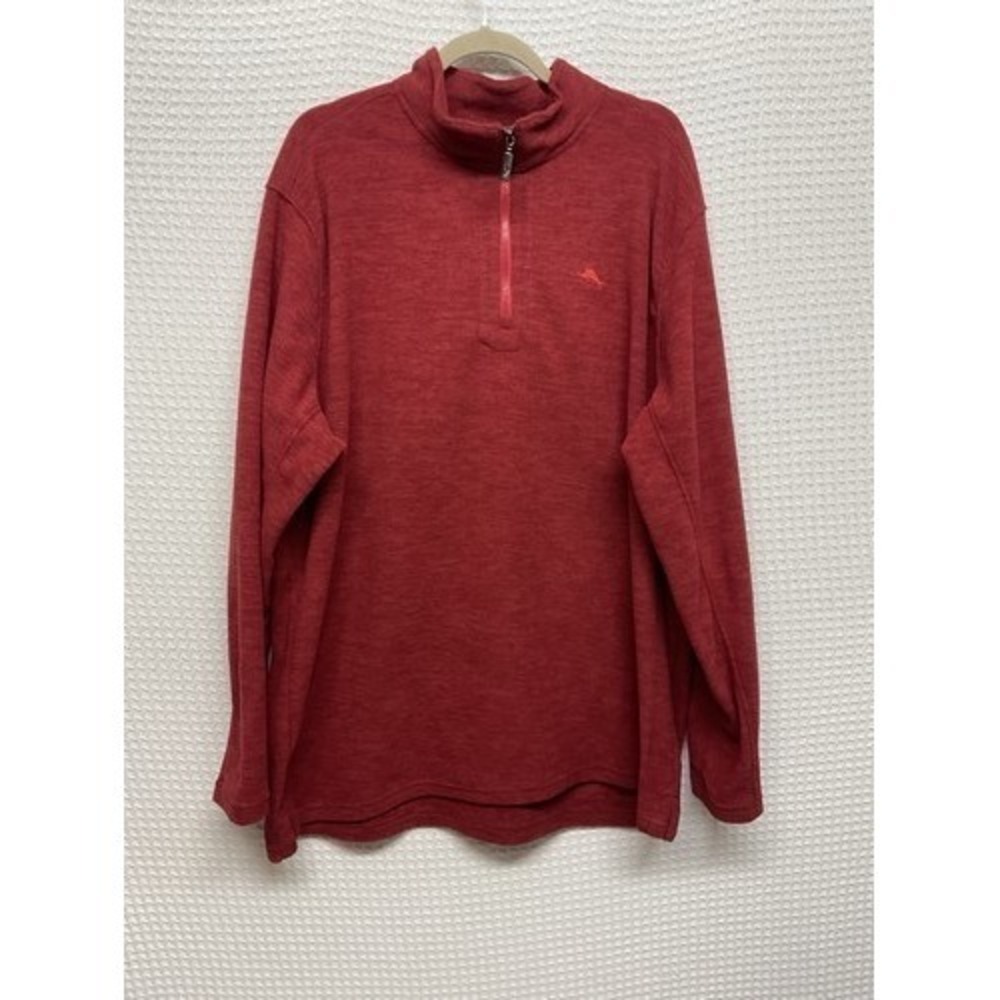 Tommy Bahama Cloud Peak Red 1/2 Zip MockNeck Fleece Sweatshirt Men 2XLT Vietnam